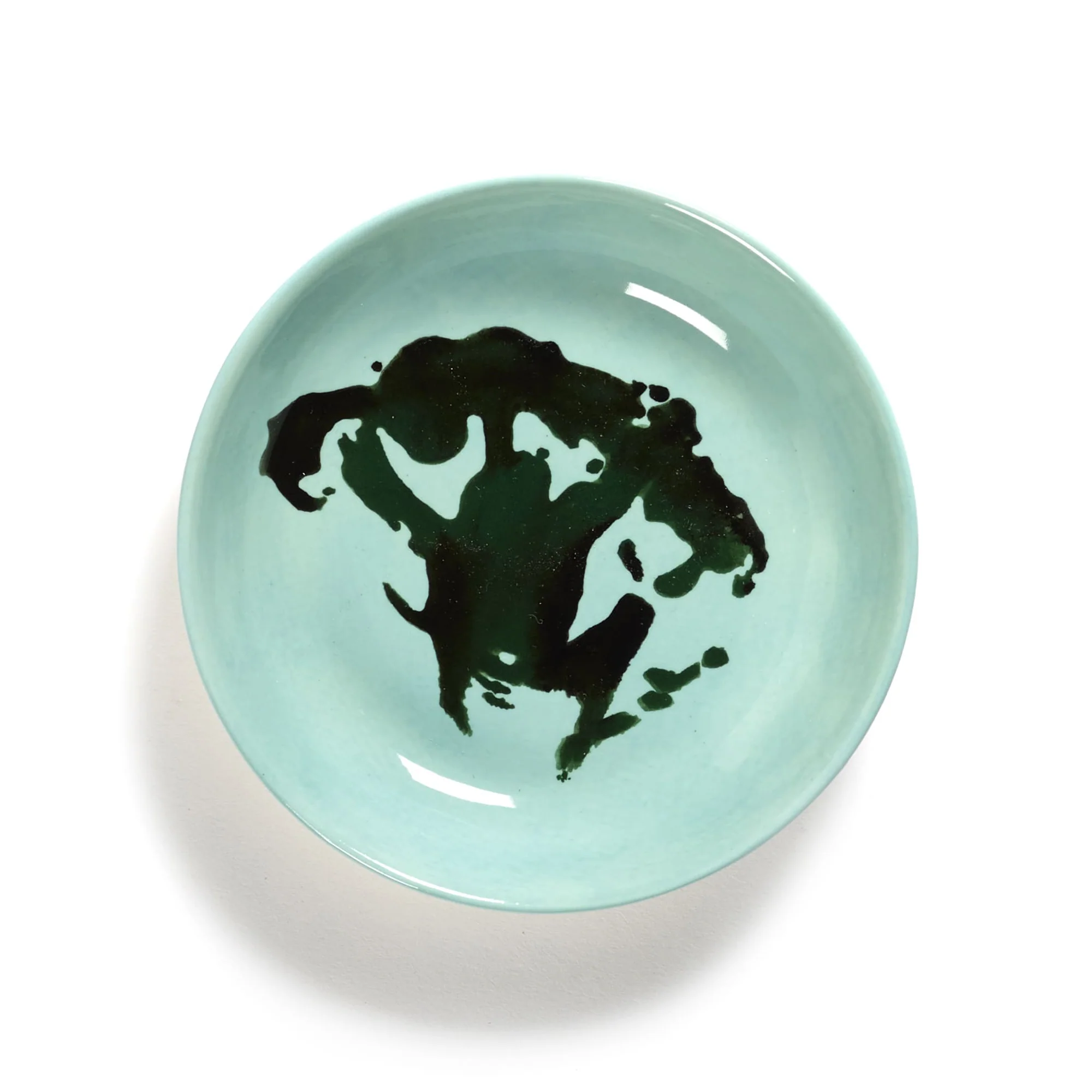 Azure Dish with Green Broccoli Motif